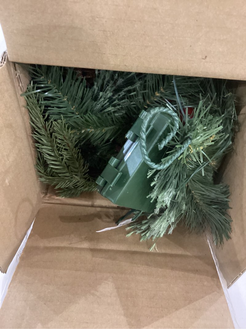 Condition photo showing Good Condition for National Tree Company 9 ft Pre-Lit Colonial Fir, Artificial Christmas Garland, Christmas Decoration with Red Berries, Pinecones, 50 Dual Color LED Lights, 220 Tips, 10 Light Functions, Timer, Green