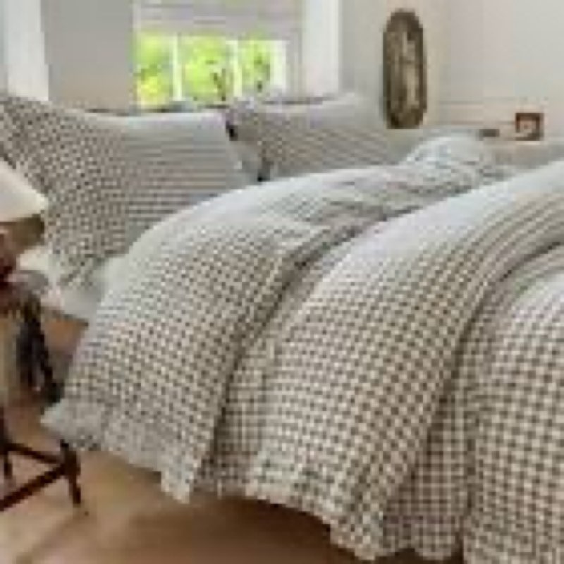 jiyuan king size duvet cover set, 3-piece classic gingham - 100% washed cotton, linen-like soft & br