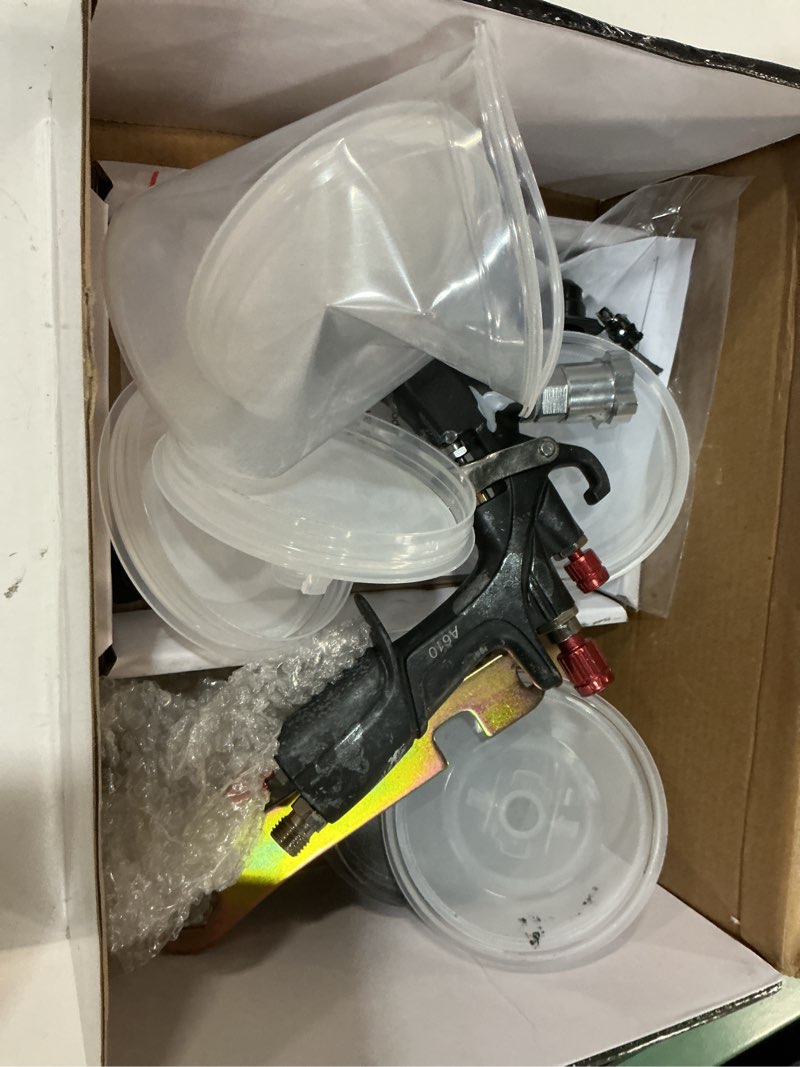 Condition photo showing As Is for aeropro tools r500 lvlp air spray gun with 22 ounce disposable paint cups, a610 paint guns automotive, car paint gun sprayer, paint gun for house painting, car, furniture, varnish and top coat a610 with disposable cup kit