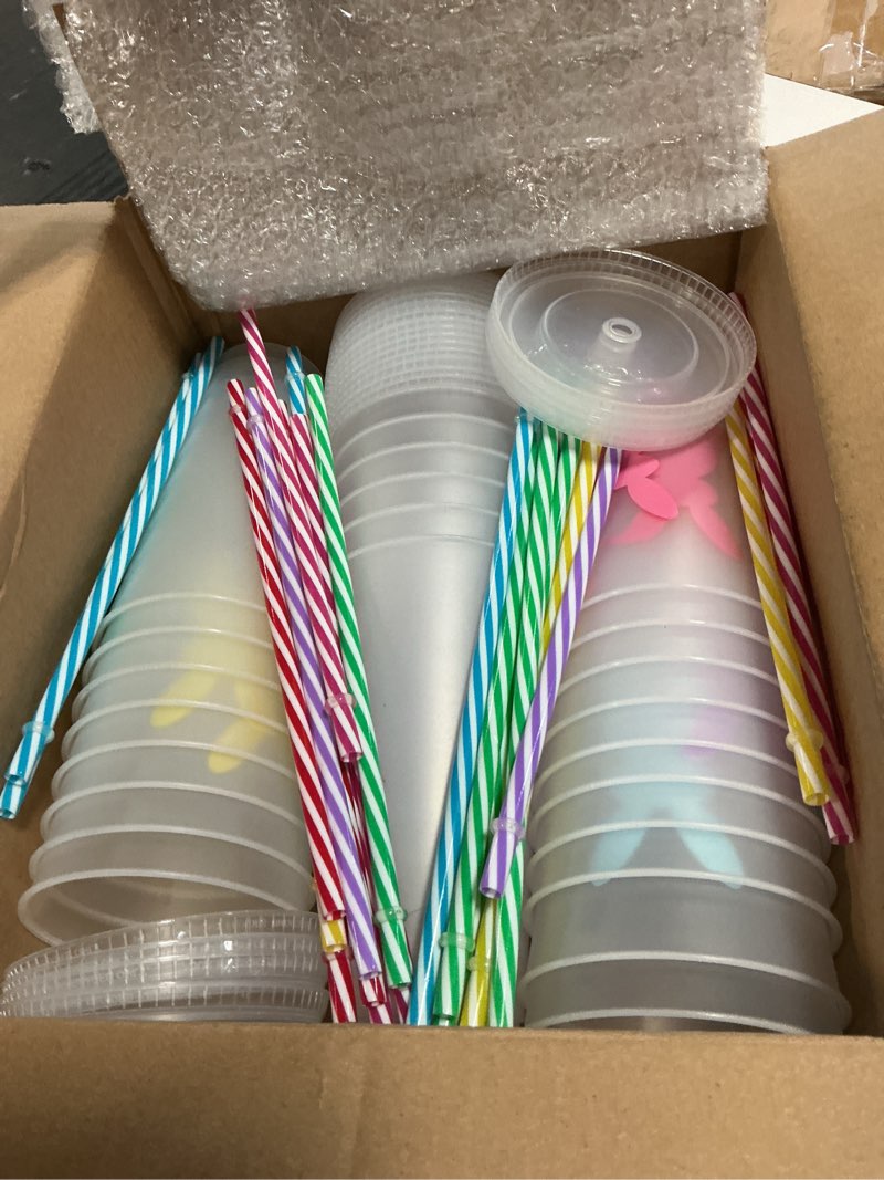 Condition photo showing Good Condition for 24 pcs easter plastic cups with lids and straws bunny rabbit cups bulk reusable tea coffee tumbler for easter day party drinkware holiday supplies (24 oz) 24 24 oz
