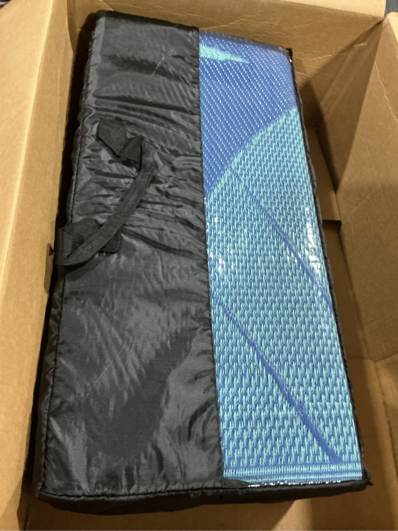 Condition photo showing Good Condition for genimo outdoor rug 9' x 12' waterproof for patios clearance, reversible outdoor plastic straw camping rug carpet, large area rugs mats for rv, camper, deck, balcony, porch, beach royal blue&blue green royalblue & bluegreen 9' x 12' (rectangular)
