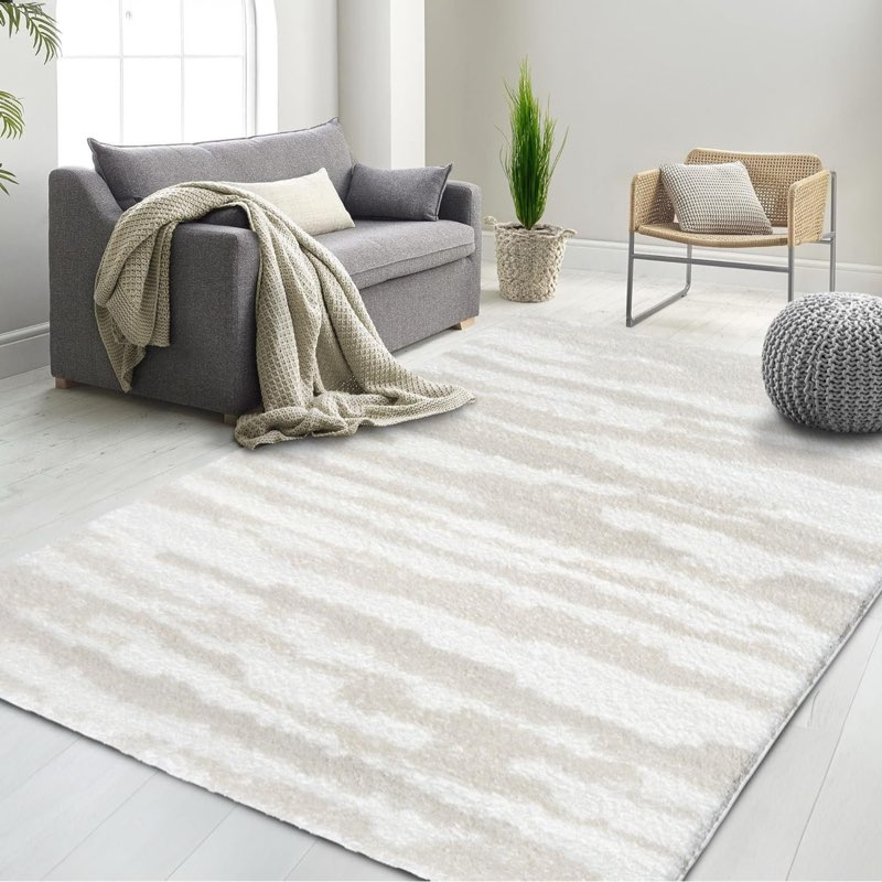 HR Modern Abstract Shag Area Rug Luxurious Soft Plush Texture for Contemporary Home 5x 7’ Color Grey / bone