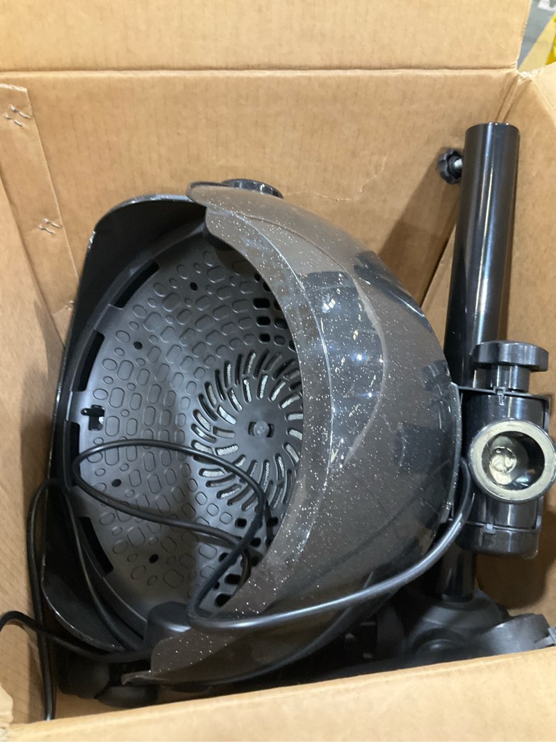 Condition photo showing Good Condition for hooded hair dryer, 1500w standing hair dryer with time settings, touch controls, 3 temperature modes, height adjustable ionic hooded dryer on wheels, sit under hair dryer bonnet for home or salon use dark black