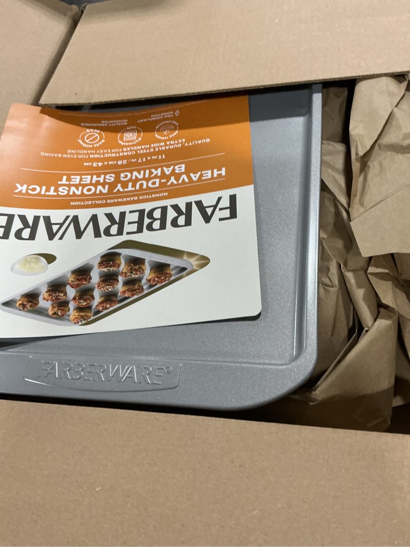 Condition photo showing Good Condition for Farberware Nonstick Bakeware, Nonstick Cookie Sheet / Baking Sheet - 11 Inch x 17 Inch, Gray 11" x 17" (1 piece)