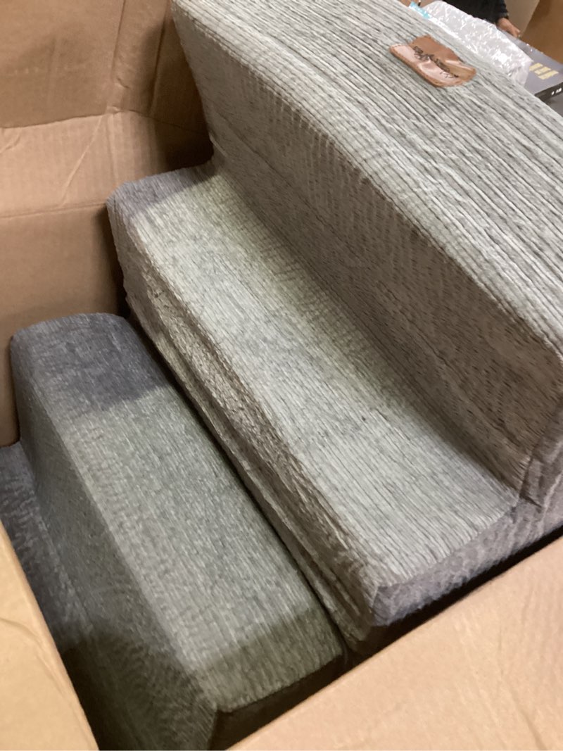 Condition photo showing As Is for Made4Pets Dog Steps for Bed, Extra Wide Dog Stairs for High Bed Couch Sofa, 35D Foam Pet Steps for Small Dogs and Cats(Up to 40lbs), Non-Slip Bottom Pet Stairs, Grey, 4 Steps