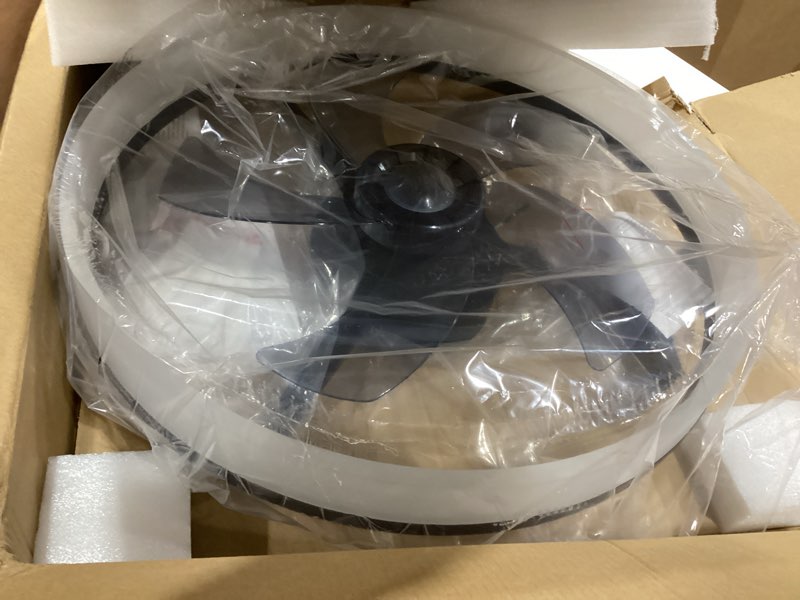 Condition photo showing Good Condition for dllt bladeless ceiling fan with light: 20" modern low profile flush mount fandelier with app & remote control - black dimmable led ceiling fans for bedroom kids room living room black 20 inch