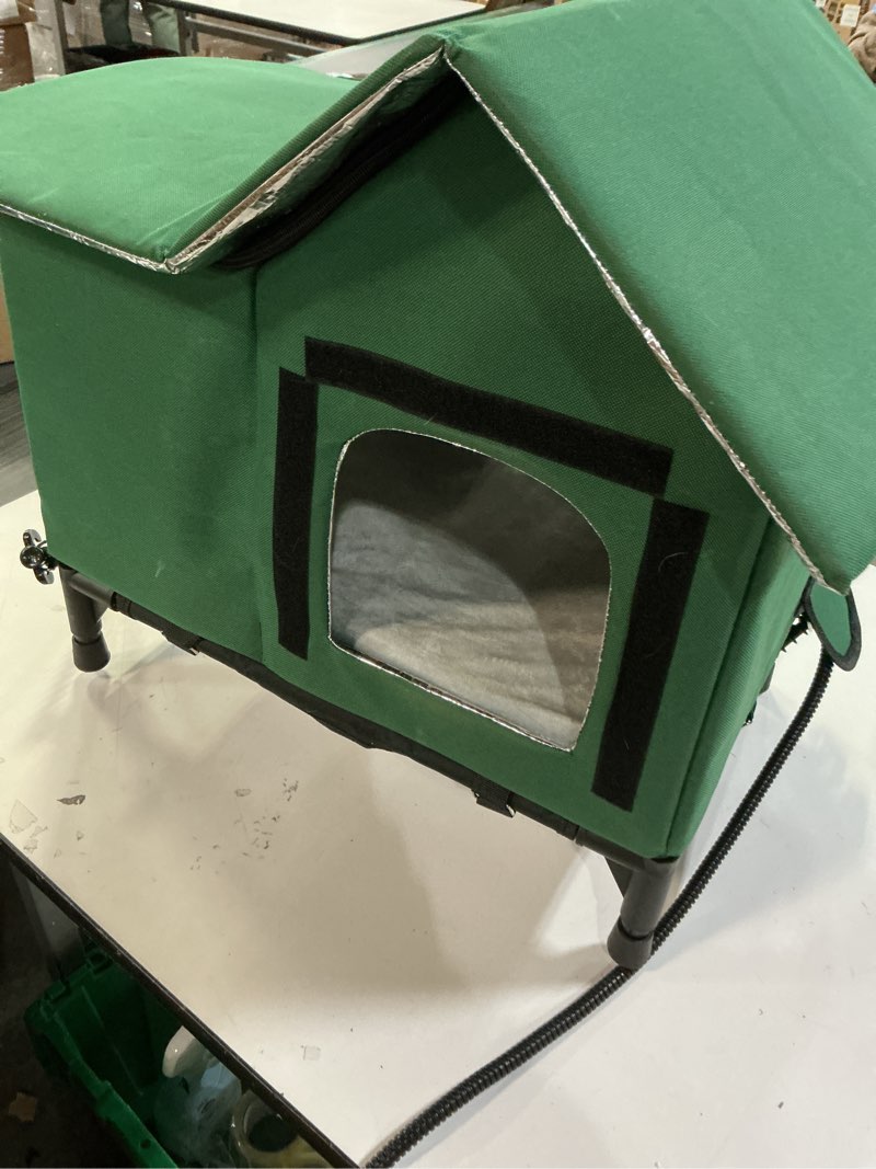 Condition photo showing As Is for Heated Cat Houses for Outdoor Cats in Winter, Heated cat House for Indoor and Kitty Shelter for Your Pet to Stay Warm and Cozy, Easy Assemble (Green, X-Large)