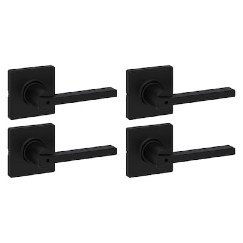 kwikset casey matte black interior or bed/bath privacy door handle 4 -pack