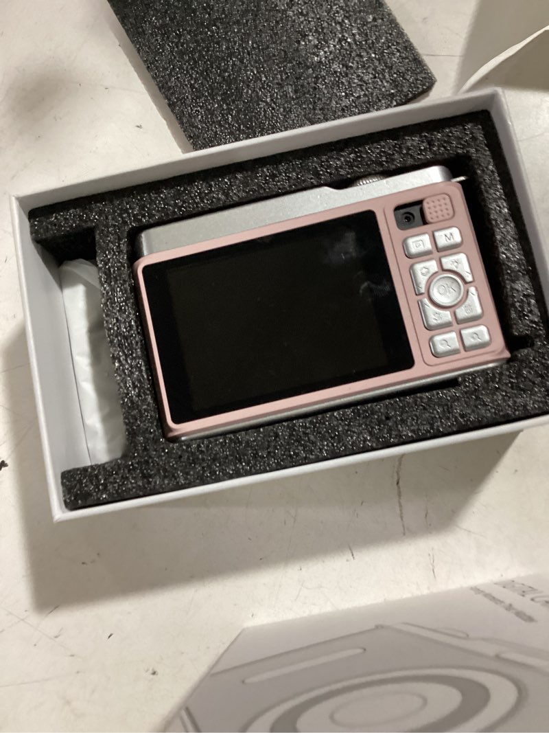 Condition photo showing As Is for digital camera for kids with switching dual lens, 64mp 4k point and shoot camera with 32gb card, 16x zoom anti shake, portable compact cameras for teens girl boy kids starter children pink
