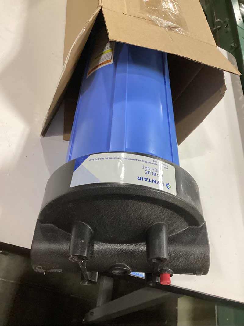 Condition photo showing As Is for Pentair Pentek 150233 Big Blue Filter Housing, 1" NPT #20 Whole House Heavy Duty Water Filter Housing with High-Flow Polypropylene (HFPP) Cap and Pressure Relief Button, 20-Inch, Black/Blue