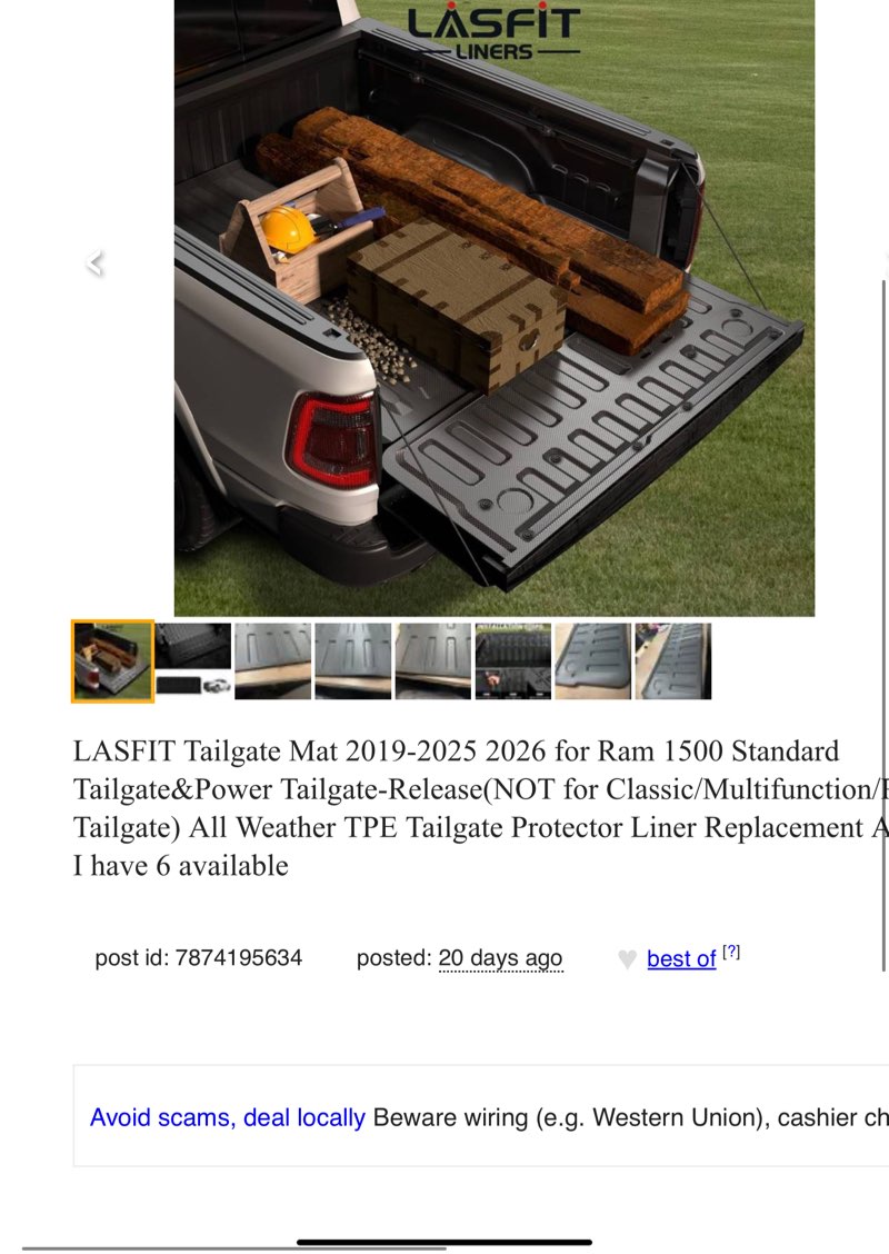 lasfit tailgate mat 2019-2025 2026 for ram 1500 standard tailgate&power tailgate