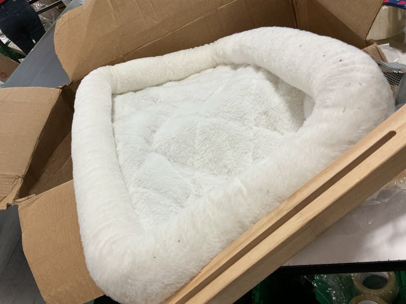 Condition photo showing As Is for Cloud-Cuddle Cat Perch for Window Sill with Bolster, Natural Wood & Metal Frame Cat Window Seat for Large Cats, Easy to Adjust Zipper Cushion Pet Bed for Windowsill (Large)