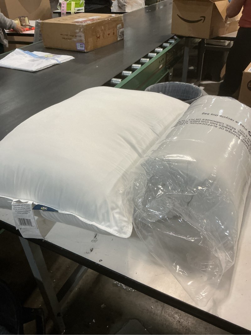 Condition photo showing Good Condition for Serta Down Illusion Soft Hypoallergenic Soft/Medium Bed Pillows for Side, Stomach or Back Sleepers (2 Pack), Queen, White White Queen Soft/Medium