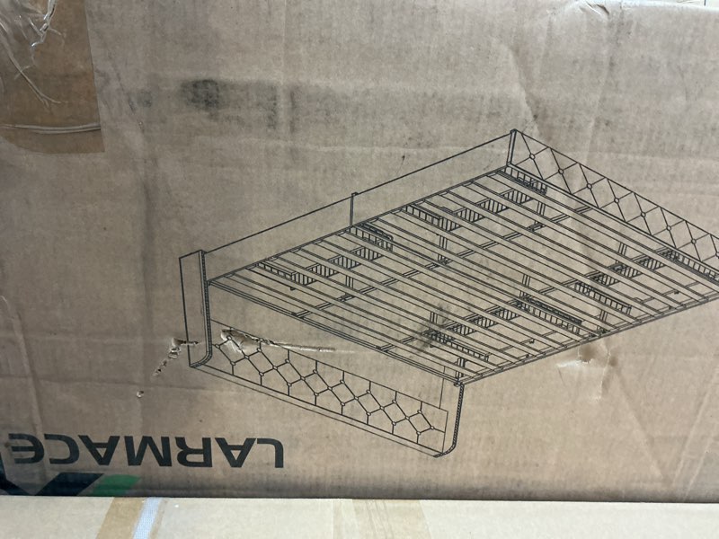 Condition photo showing As Is for (similar) (incomplete)upholstered platform bed with storage, queen bed with headboard, dark grey