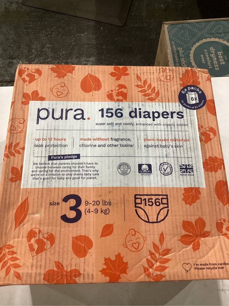 Pura diapers 156 ct size 3