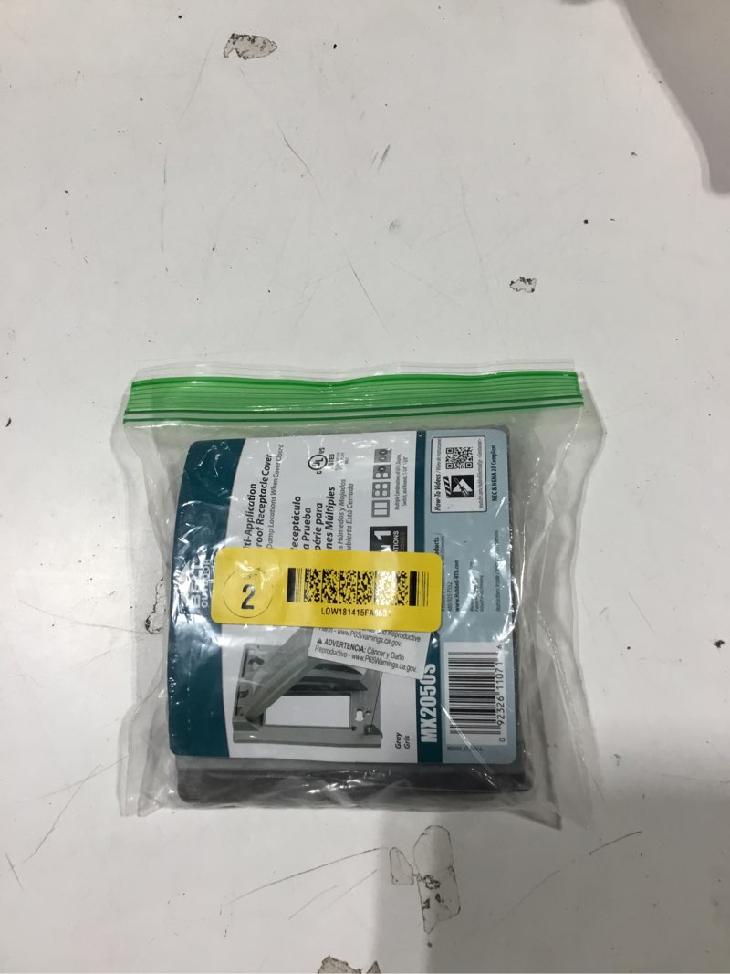 Condition photo showing As Is for Hubbell-Bell MX2050S Two Gang Two Device Flat Metal Weatherproof Receptacle Cover, Grey