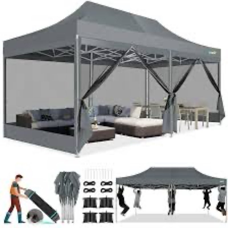 10x20 canopy tent, heavy duty pop up canopy with sidewalls, waterproof easy setup canopy with mosquito netting, outdoor instant screen tents for parties, wedding, backyard with carry bag incomplete 