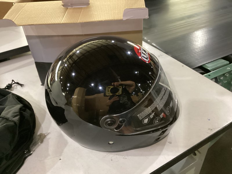Condition photo showing New/Like New for lem full face motorcycle helmets, dot certified, retro motorcycle helmet for adult, vintage helmet, lightweight fiberglass shell, for cafe racer, cruising, city commuting,(gloss black,size m) medium black