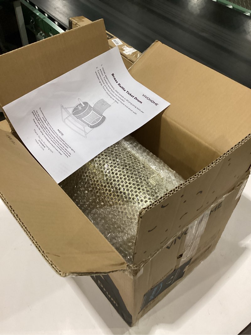 Condition photo showing Good Condition for vivohome 11 inch x 8 inch brass plated raffle drum lottery spinning drawing with wooden turning handle holds 2500 tickets small 11 inch x 8 inch