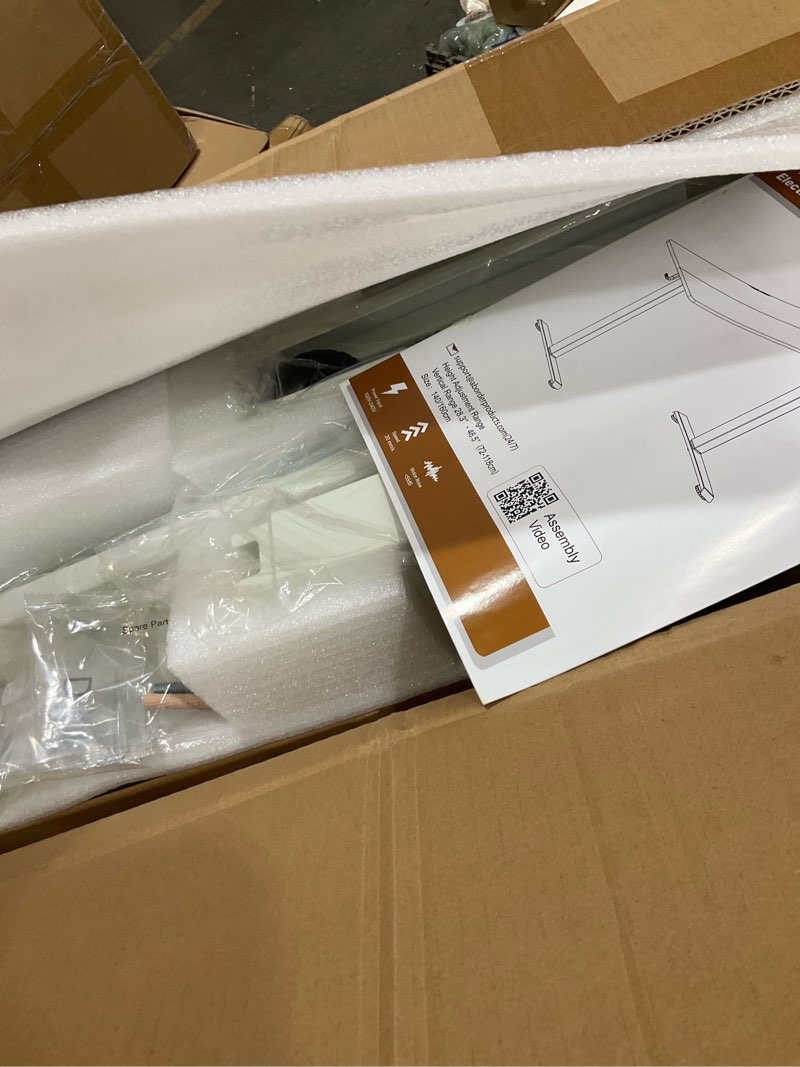 Condition photo showing Good Condition for veken 55 inch large electric standing desk, heights adjustable, sit to stand up, work home office computer table for study, walking pad, writing, and games, wooden desktop desks, white 55×23.6 inch classical white