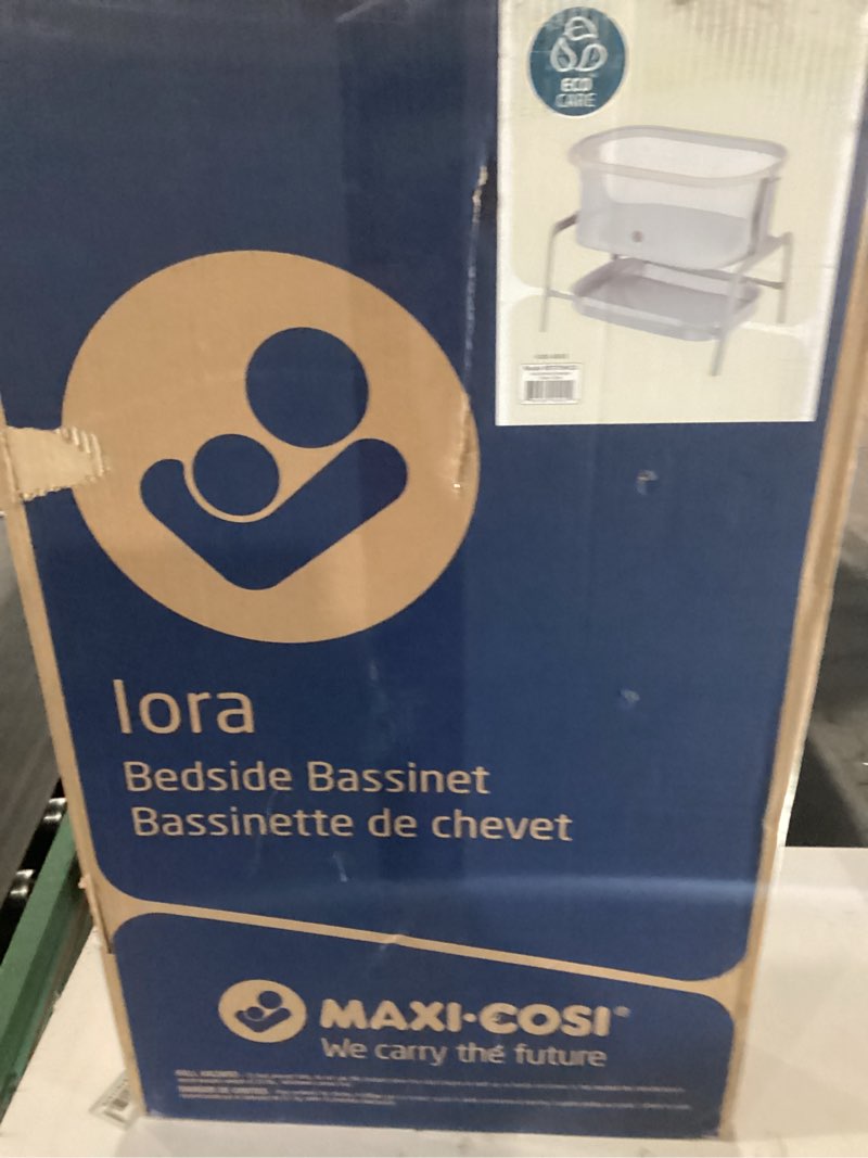 Condition photo showing New/Like New for Maxi-Cosi Iora Baby Bassinets Bedside Sleeper, Portable Bassinet, Infant Bedside Sleeper Crib, Height Adjustable, Breathable Mesh, Large Storage Basket, Classic Slate