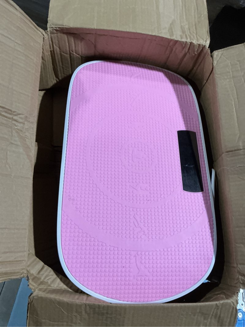 Condition photo showing As Is for merach vibration plate exercise machine, whole body workout equipment for women, bluetooth and silicone pedal, vibration plate with auto mode, vibrate fitness platform for home pink