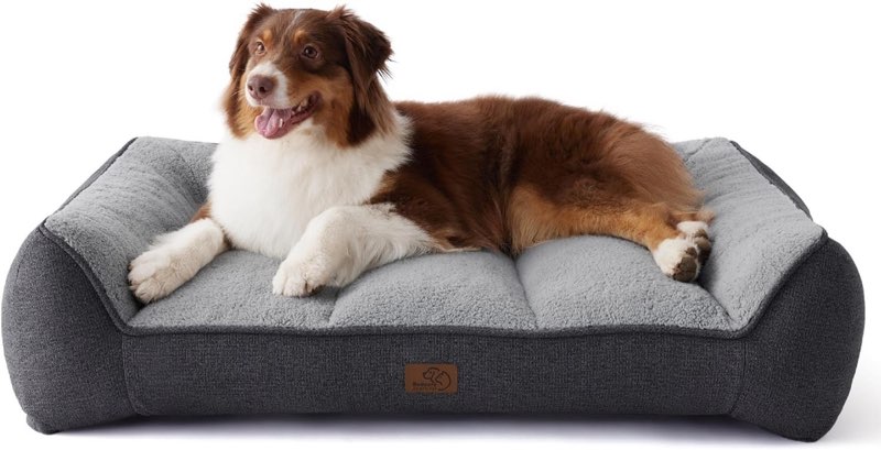 Bedsure Sherpa Sofa Dog Bed with Washable Removable Cover, Grey, Large