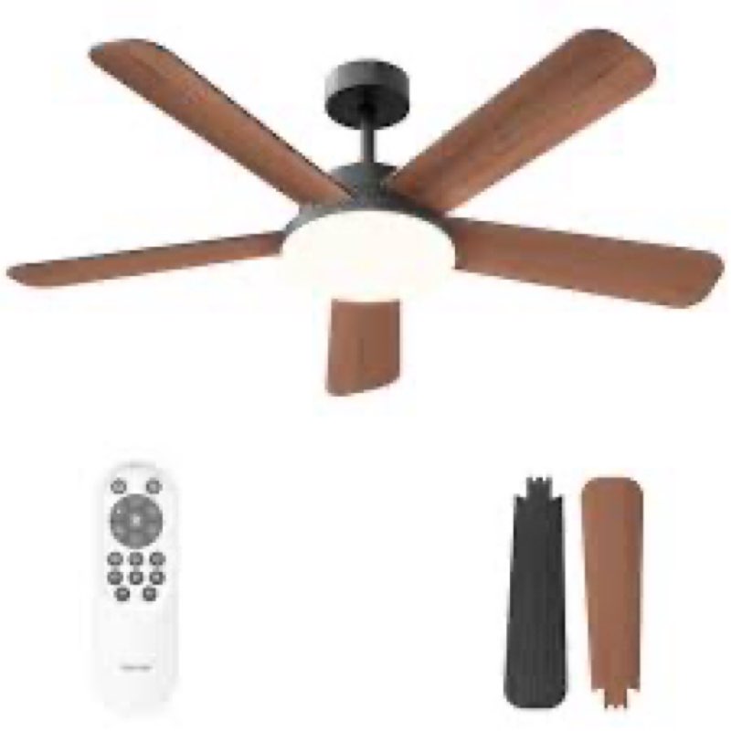 Ceiling Fans with Lights and Remote Control 52 Inch, 6 Speeds, 5 Blades, 2844 LM, 3CCT Dimmable LED,