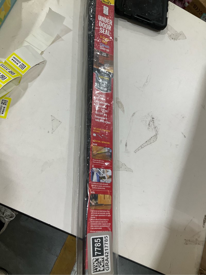 Condition photo showing New/Like New for M-D Building Products Vinyl Cinch® U-Shape Door Bottom Seal, Slide-On Weatherstripping Draft Stopper, Easy to Install, Fits 36” x 1-3/4” Doors, Fills 3/8”- 3/4” Gap (Brown, 36 Inch) Brown 36 Inch