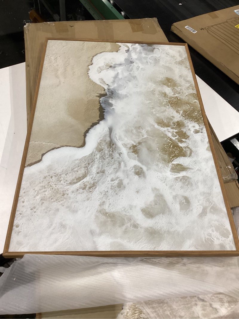 Condition photo showing New/Like New for large beach wave pampas grass framed canvas wall art set,modern coastal sandy grass wall decor,beige trendy beach landscape artwork for living room,bedroom,bedroom -24"x36"x3 pampsa grass wall art 24l"x36w"