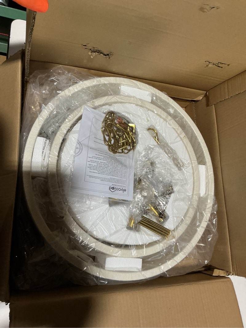 Condition photo showing New/Like New for 20”hand woven rattan chandelier boho pendant light adjustable coastal pendant light for kitchen island dining living room, white, ul listed a-white