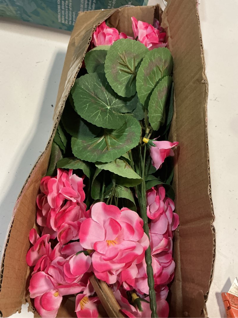 Condition photo showing Good Condition for artificial geranium fake flowers for outdoors decoration, 6 bundles silk geraniums pink flower uv resistant look real faux plants for outside planter front door garden porch patio balcony yard home 6 pink