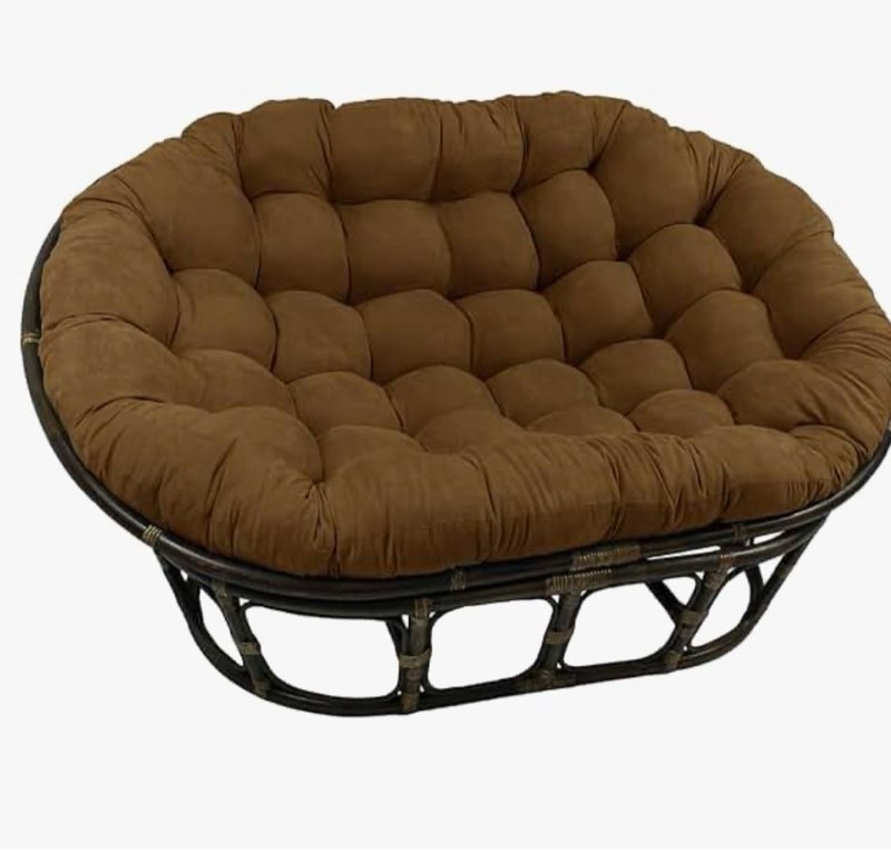 blazing needles solid microsuede double papasan chair cushion, 48\\\" x 6\\\" x 65\\\", saddle brown
