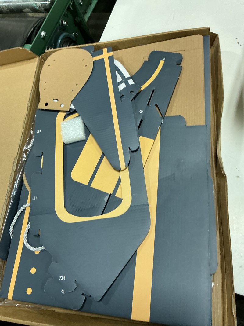 Condition photo showing As Is for safigle children wearable cardboard plane: airplane costume for kids diy paper aircraft with rotating fan - cardboard car fun outdoor play and learning experience flying airplanes for kids blue blue 77.5x92.5cm