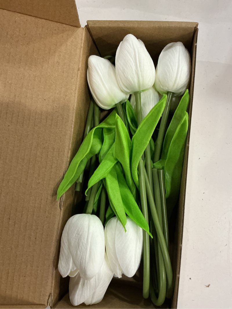 Condition photo showing New/Like New for artificial tulips 10 heads mini real touch artificial flowers fake tulip for home decor wedding party diy bouquet flowers (white)