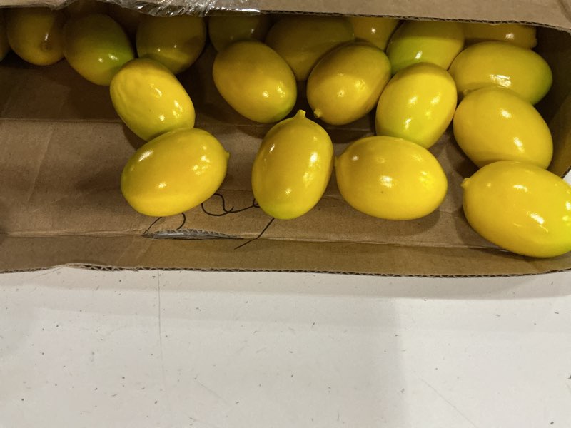 Condition photo showing As Is for 100 pcs fake lemons decor artificial faux lemon bowl filler, 1.2x1.8 in | plastic artificial lemons, lifelike fake yellow fruit, vase filler, kitchen table centerpiece, summer home decoration