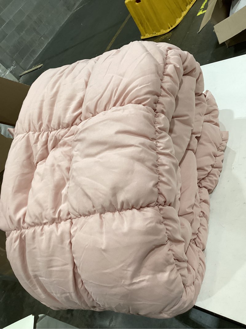Condition photo showing As Is for cozylux queen comforter lush pink,  bed in a bag qcomforter luxury soft bedding alternative comforter,  blush pink full