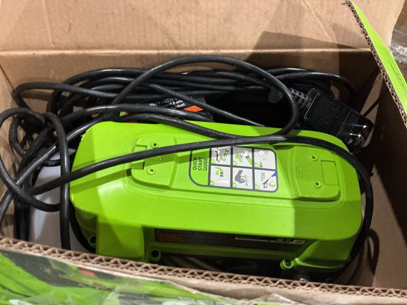 Condition photo showing As Is for greenworks 1800-psi 1.2-gpm cold water electric pressure washer with 2 spray tips