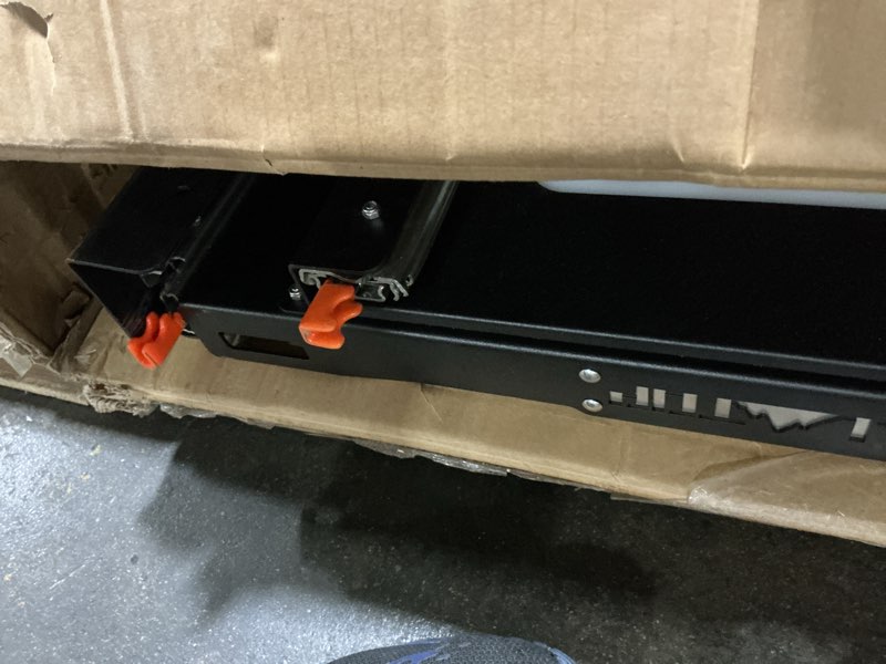 Condition photo showing As Is for possibly used all-top fridge slide with chopping board, inner 39.2 x 22.4in, vehicle refriderator slider with 4 buckle straps, max 287 lbs, 3rd gen