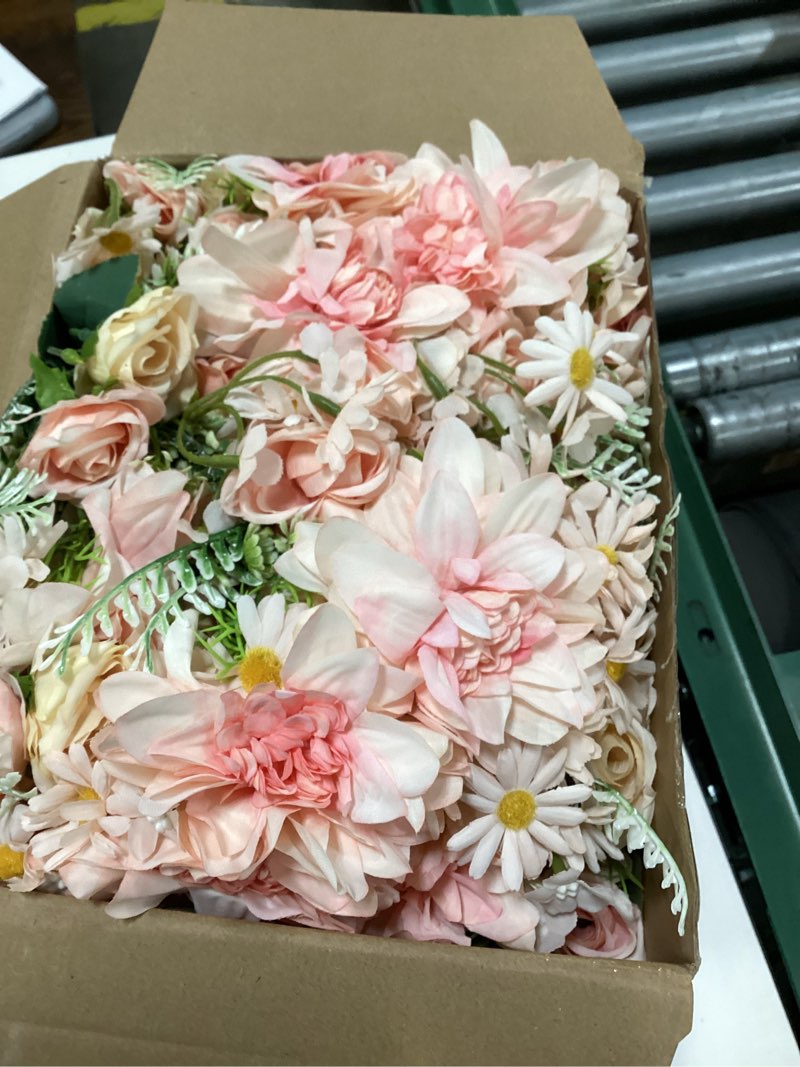 Condition photo showing Good Condition for reallnaive 30 pack artificial flowers table centerpieces decorations with vase wedding mason jar 20 bundles silk floral bouquet 10 clear vase with 1 pcs rope for party decor(dahlia,pink) pink dahlia
