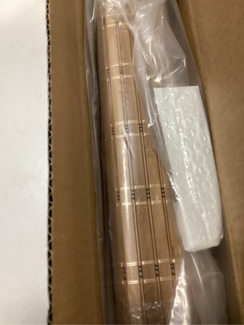 Condition photo showing Good Condition for lazblinds no tools no drill bamboo roller shades, cordless bamboo blinds for windows, french door, porch or patio privacy screen, 18'' w x 24'' h, brown206 brown206 18'' w x 23'' h