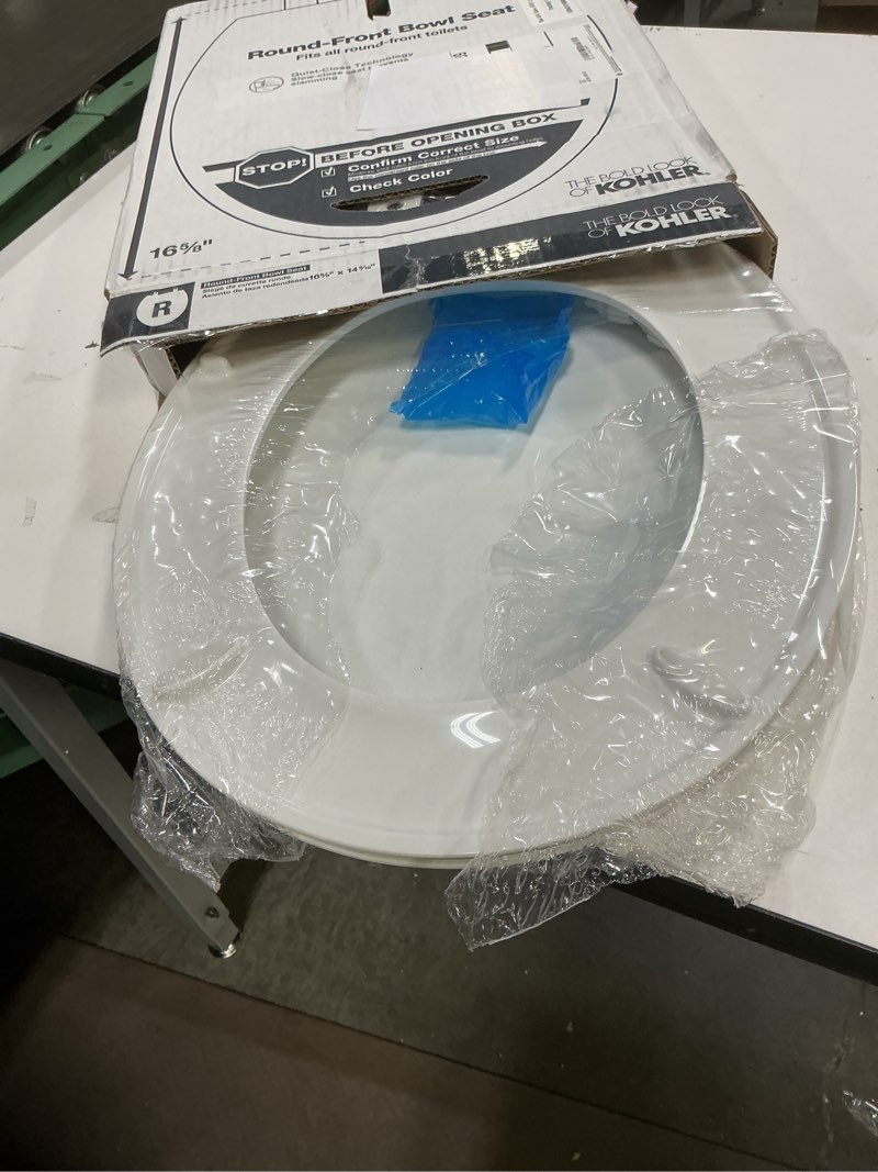 Condition photo showing Good Condition for kohler 20111-0 brevia, slow close toilet seat, round toilet seat, grip-tight bumpers quick-attach hardware, white