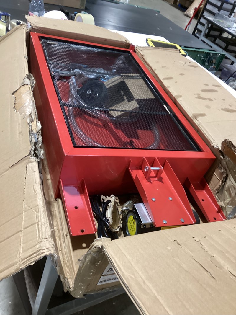 Condition photo showing Good Condition for low profile oil drain pan, 20 gal electric oil drain pan with pump 110v electric pump, 8 ft hose & folding handle, rolling cart for cars, trucks, buses, rvs 20 gal - electric