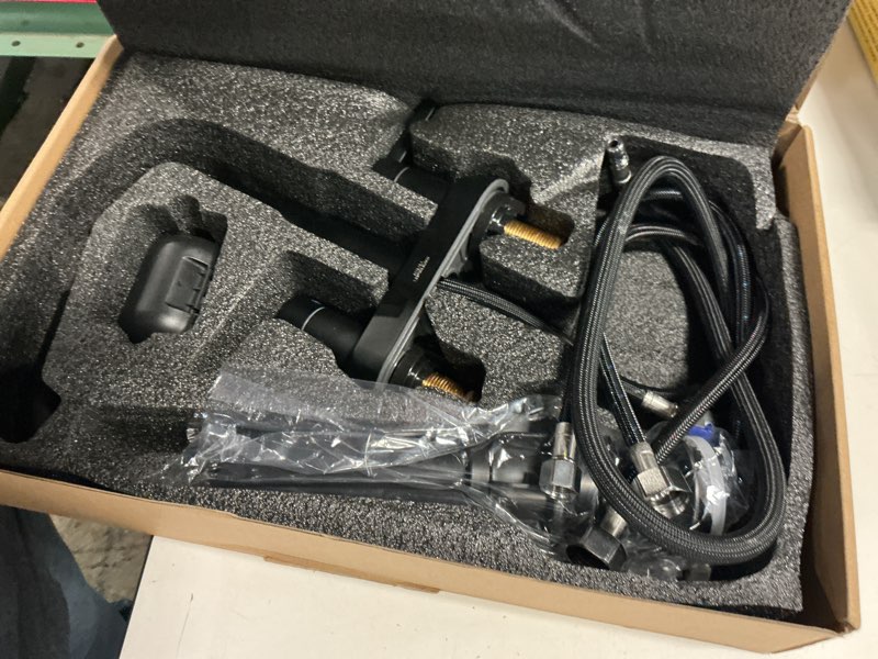 Condition photo showing Good Condition for kenes matte black centerset bathroom faucet with pull down sprayer, 4 inch 2 handle pull out bathroom faucet 3 hole, bathroom sink faucet with pop up drain & supply lines lj-9059a-2