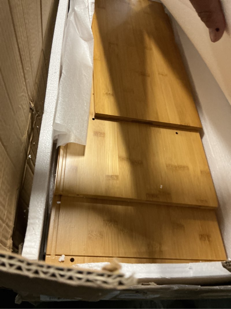 Condition photo showing Good Condition for hollyhome bamboo wall mounted kitchen pantry sideboard with 2 doors and adjustable shelves, freestanding wall storage cabinet with shelf for bottle, dish, bowl, console dining cupboard, burlywood burlywood ?l)31.5"