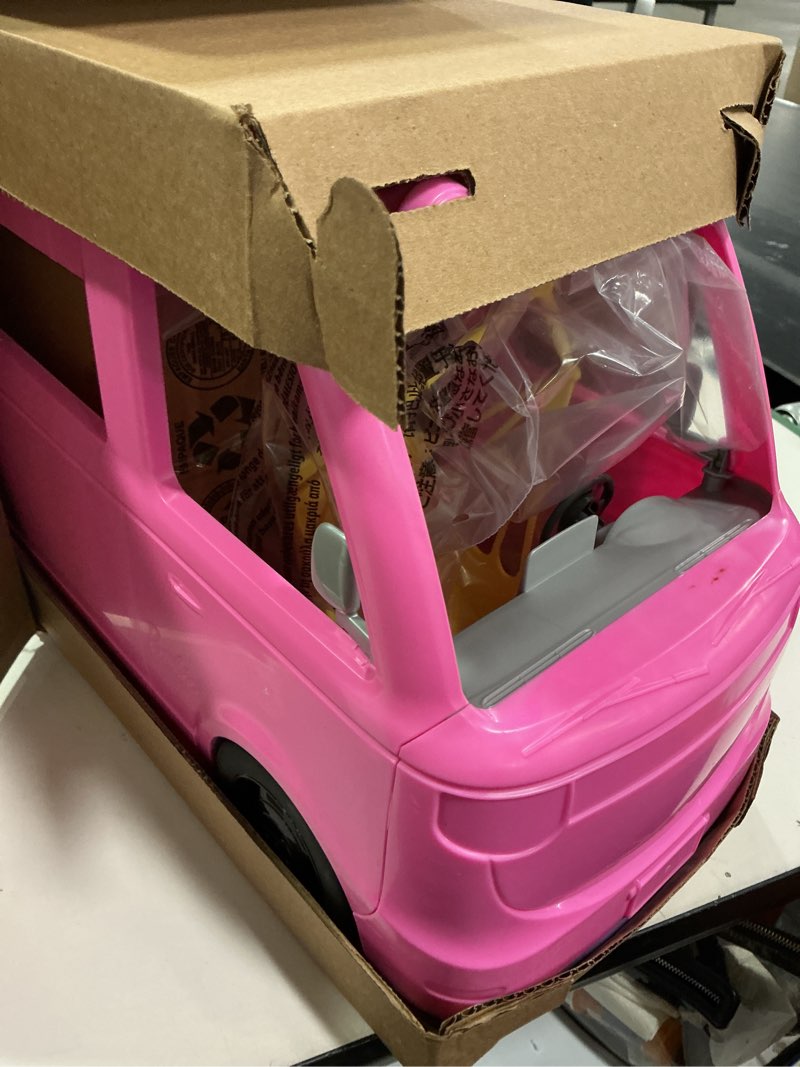 Condition photo showing New/Like New for Barbie Dream Camper Playset with Roof Tent, BBQ Grill with Color-Change Feature and 60+ Accessories