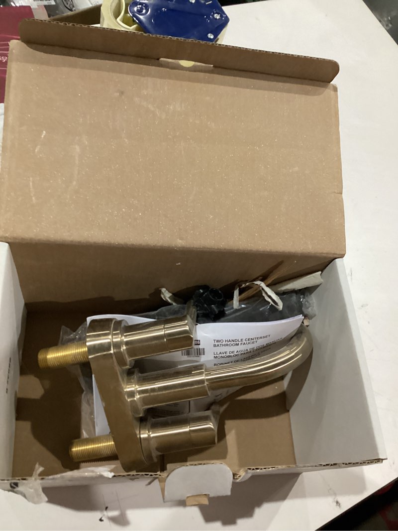 Condition photo showing As Is for Delta Nicoli Centerset Brushed Gold Bathroom Faucet with Sprayer, 4 Inch 3 Hole Bathroom Sink Faucet with Pull Out Sprayer, Push-Pop Drain, Champagne Bronze 25749LF-CZ Champagne Bronze Standard Spout