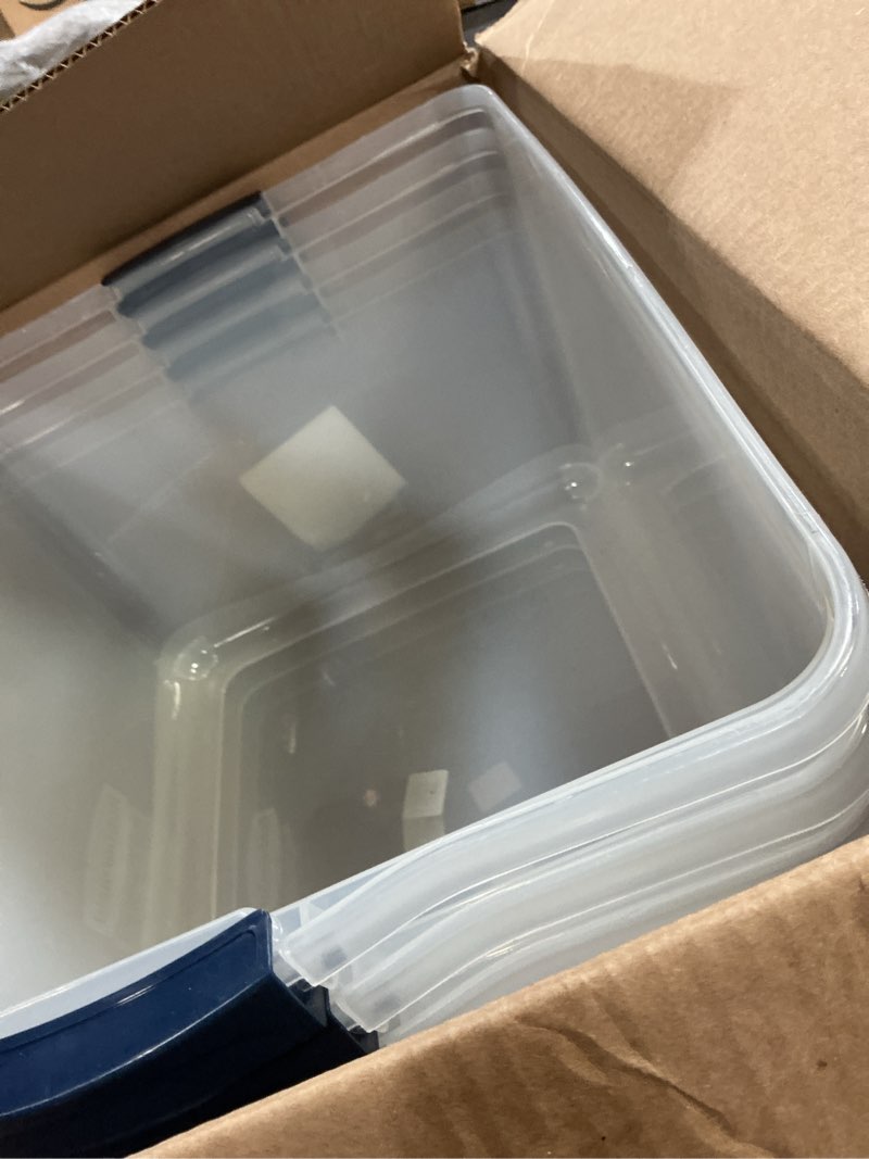 Condition photo showing item condition for Rubbermaid Cleverstore 71 Qt Clear Storage Bins with Lids, 4-Pack, Stackable, BPA-Free, Made in USA 71 Qt - 4 Pack