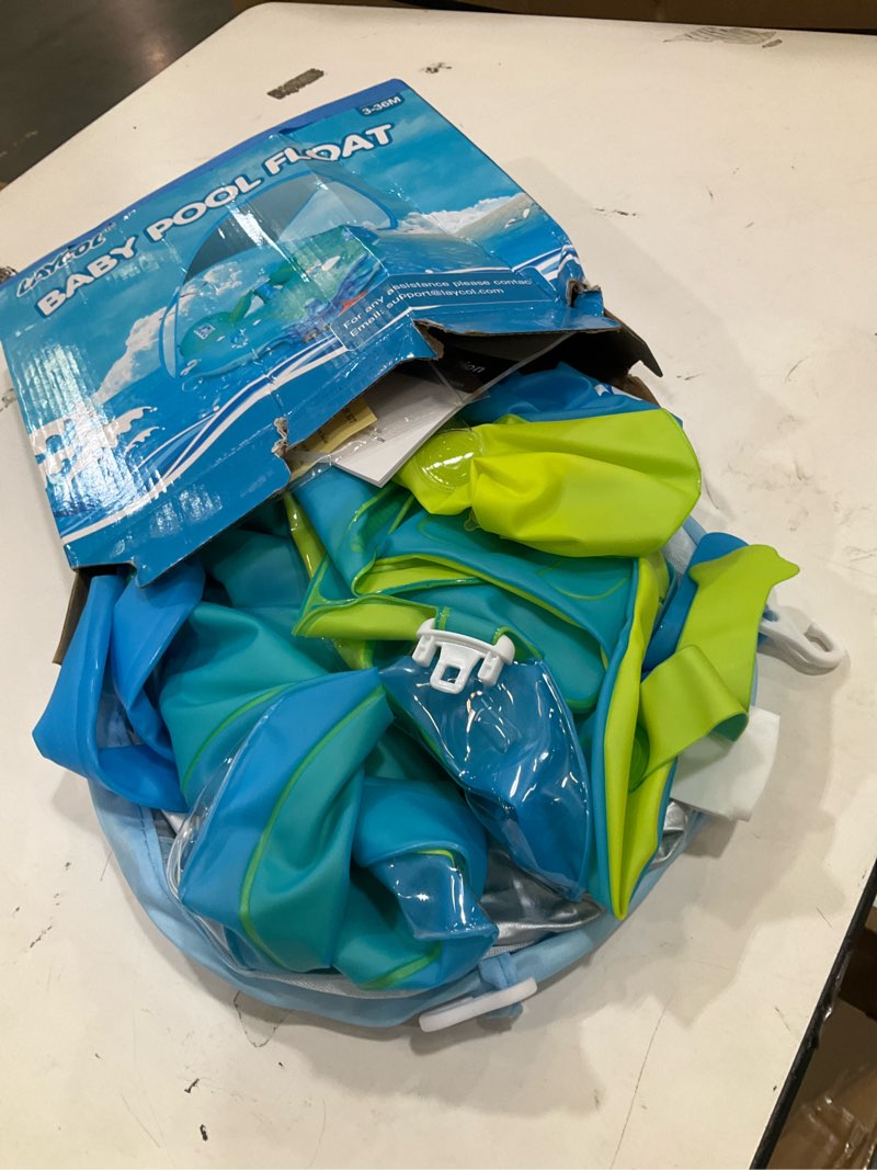 Condition photo showing Good Condition for laycol baby pool float with canopy upf50+, 5 point safety buckle no flip over, inflatable toddler floaties infant pool floats with double air chambers, baby beach essentials/traval for 3-36m large blue