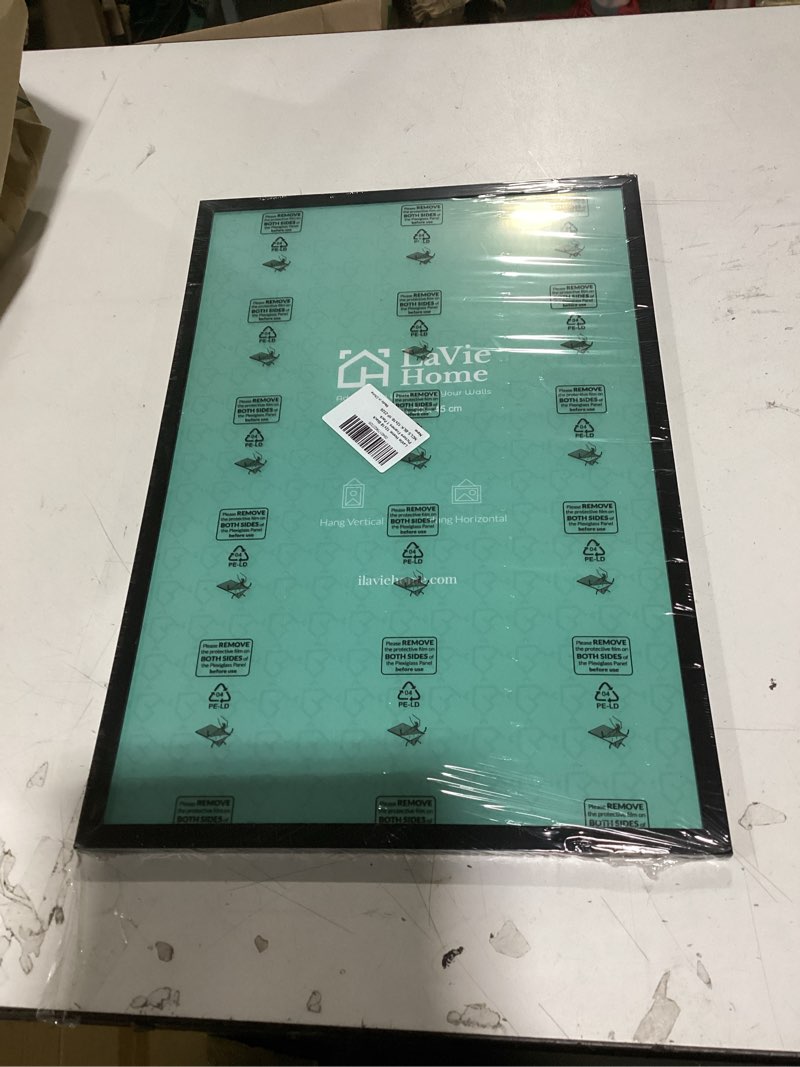 Condition photo showing New/Like New for lavie home 12x18 picture frame for wall display, 12x18 black picture frame with hd plexiglas, 12 x 18 poster frame 1 pack, display frame for vertical or horizontal, classic collection black 12x18 1